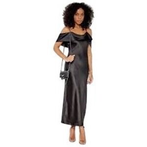 Hugo Boss Kendala Black Satin Cowl Neck Maxi Dress Womens US 10